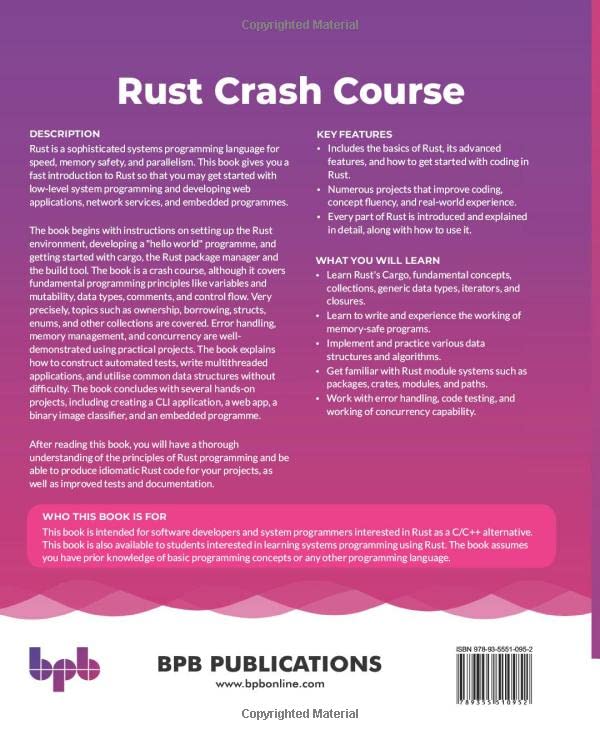 Snapklik.com : Rust Crash Course: Build High-Performance, Efficient And ...