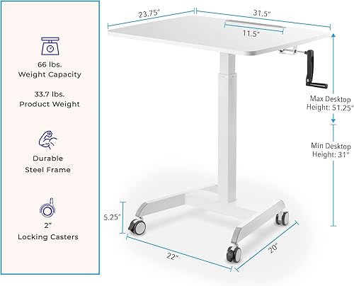 Miniatura 3 de Stand Steady Cruizer Podio móvil extragrande | Escritorio portátil de pie de 31 pulgadas | Carrito de computadora ajustable con altura de manivela