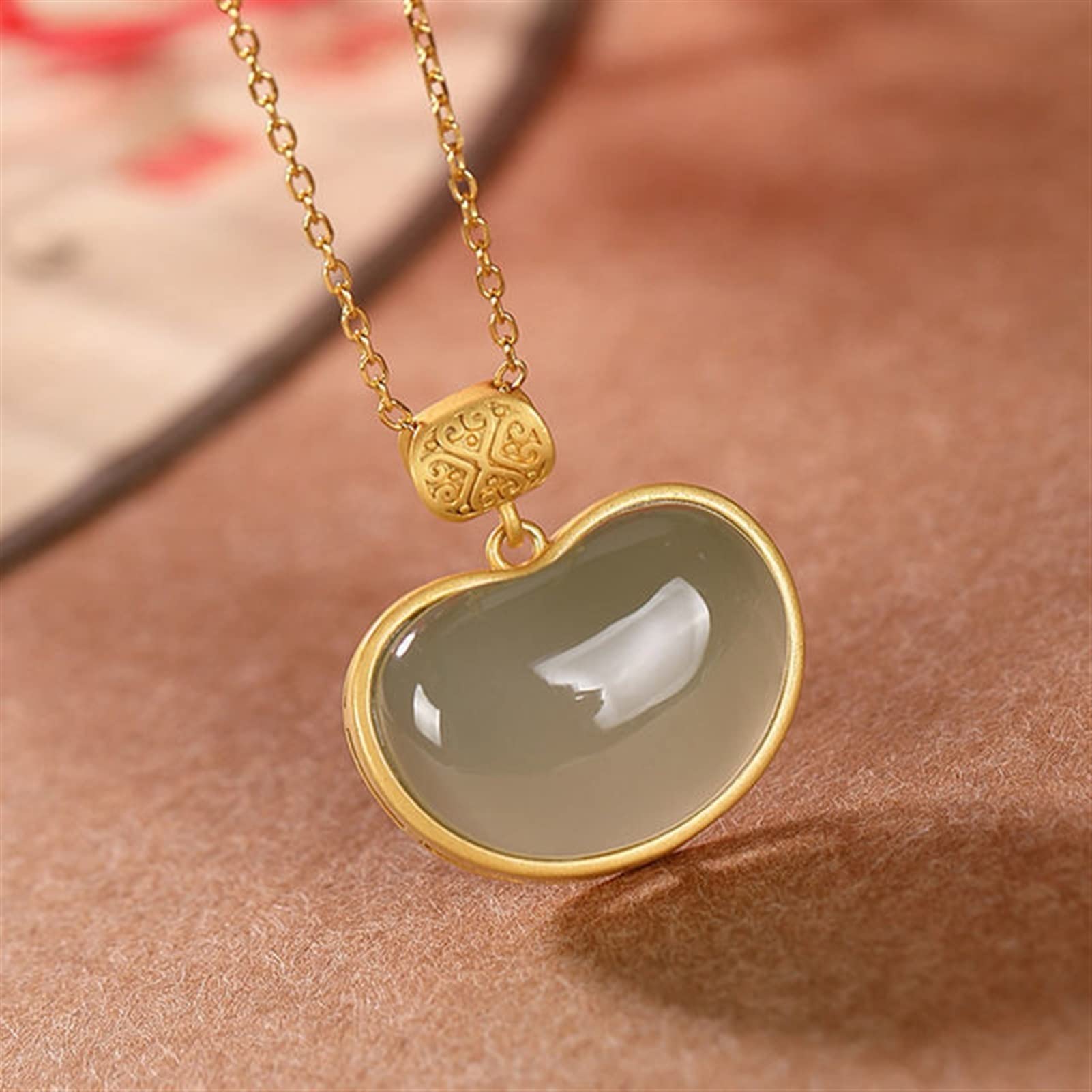 Collier en jade de Hetian vert en argent S925, le cadeau rétro idéal - 8