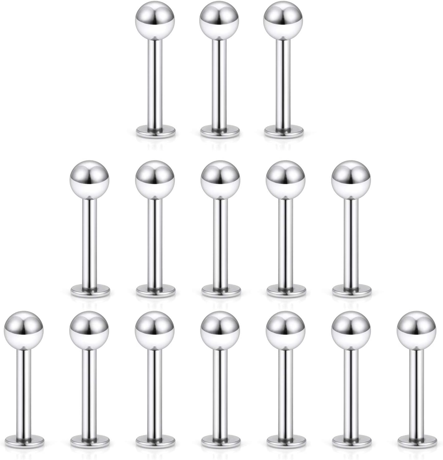 15-30PCS 16G Surgical Steel Labret Studs Monroe Lip Rings Cartilage Tragus Nail Conch Helix Earring Barbell for Women Men Piercing Jewelry 5 Colors 6-12mm