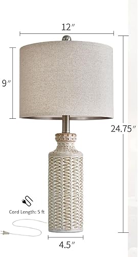 Miniatura 2 de Lámpara de mesa moderna y simple de 24.75 pulgadas, pantalla de lino con base de cerámica, adecuada para dormitorio, sala de estar, mesita de noche,