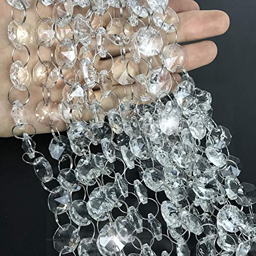 glass crystal garland - Ollain Crystal Garland 32.8Ft Glass Crystals Beaded Trim Clear Chandelier Octagon Beads Chain for Wedding Party DIY Craft Jewelry Decoration (32.8Ft/10 Strands Crystal Beads)