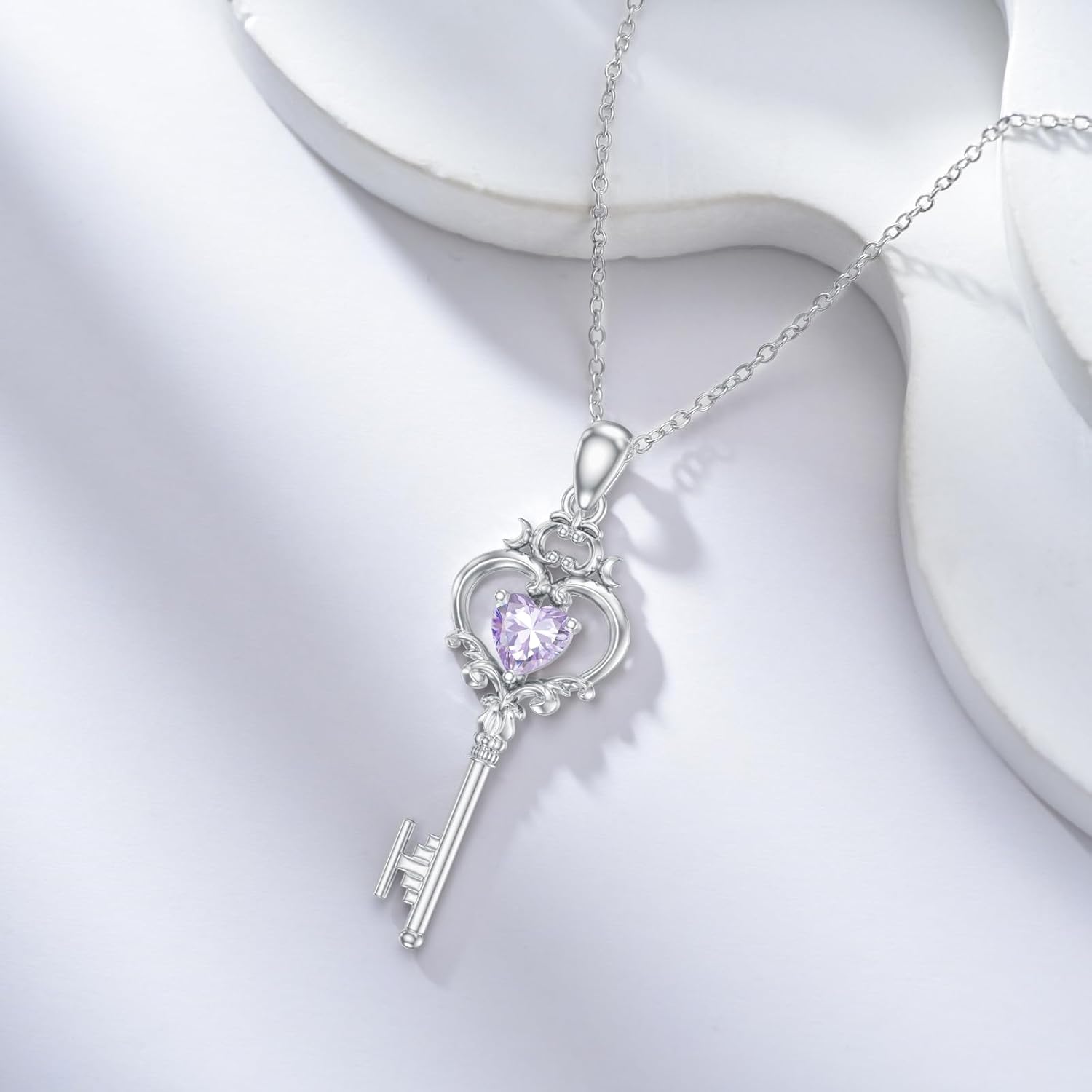 LONAGO Key Pendant Necklace with Birthstone Key Necklace Gift for Women - Image 3