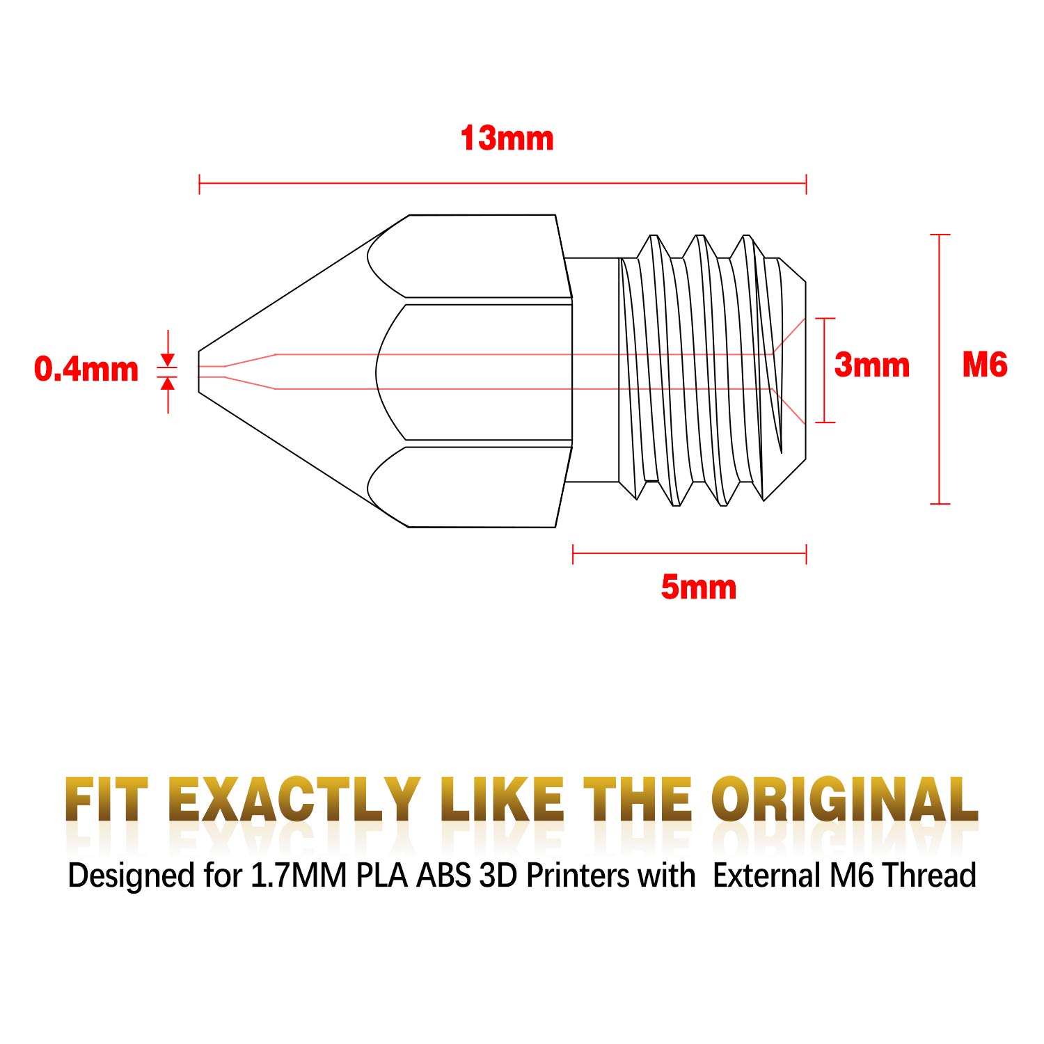 0.4MM MK8 Nozzles, Bibonse 16PCS 3D Printer Extruders Brass Nozzles + 4 DIY Tools for Ender 2/3/5 Makerbot Creality CR-10 Anet A6 A8