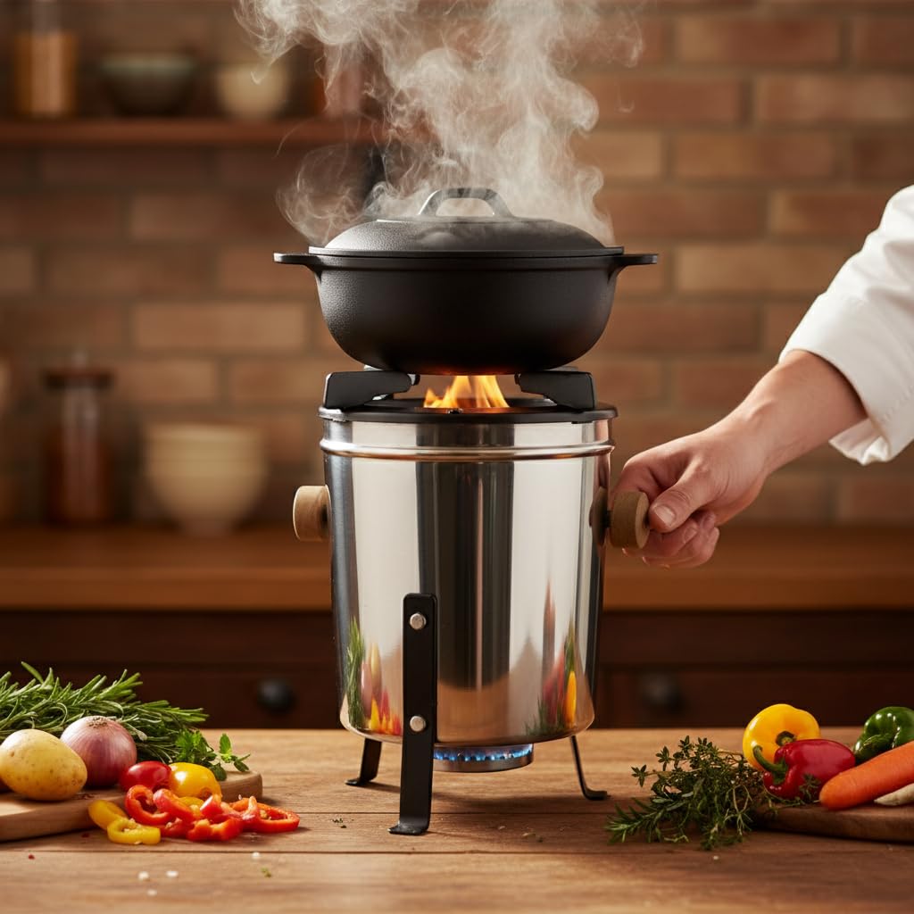 Smokeless Cooking Stove – Portable Chulha for Outdoor BBQ, Picnic & Hiking – Burns Wood, Cow Dung, Coconut Shells & Paper Waste – Stainless Steel Eco Stove-image-22