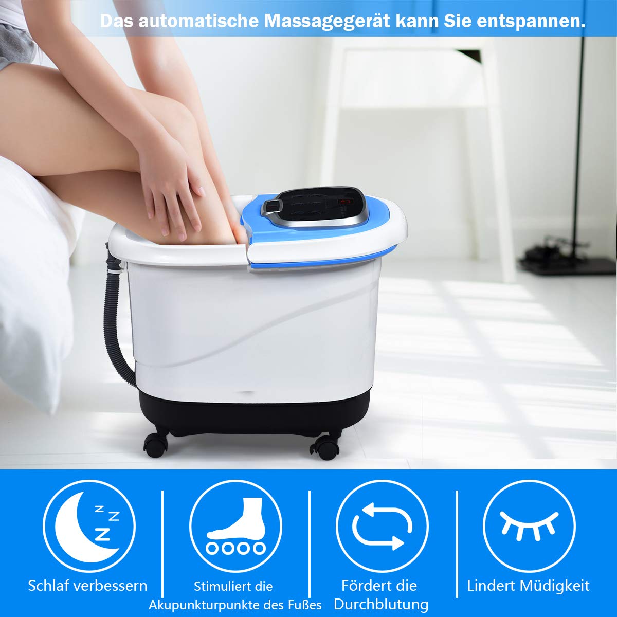 GOPLUS Fußbad Massagegerät, Elektrisches Fußmassagebad, Fußbadewanne mit Massage & Heizung, Rollbar, 10-60 min. Timer, 35-48 °C, Abnehmbares Massage-Brett, zur Entspannung und Schmerzlinderung (Blau)
