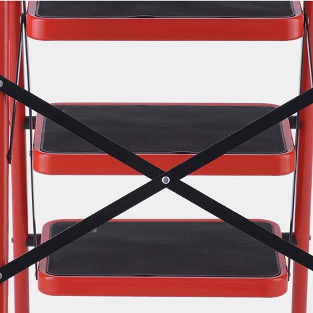 Portable Ladder Stool 3-Step stools Easy to Store Foldable Design Ideal for Home/Kitchen/Garage (Color: Red)