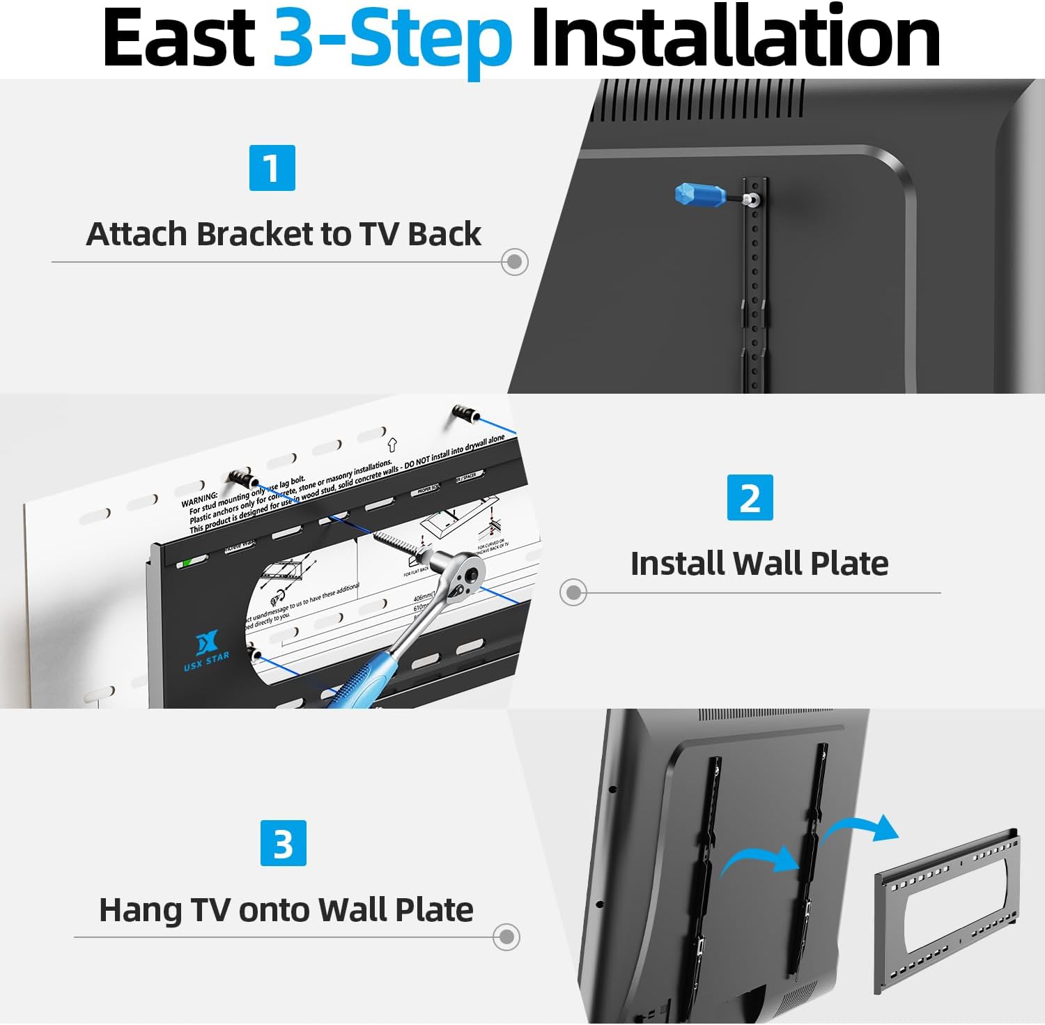 Black Heavy Duty TV Wall Mount for 55-100 inch Large TVs up to 200 LBS & 800x600 mm Vesa, Ultra Slim Fixed TV Mount, Low-Profile TVS Bracket, 16 24 32 Wood Stud, Fit Most 65  75  85 86 90 98 100 TVs