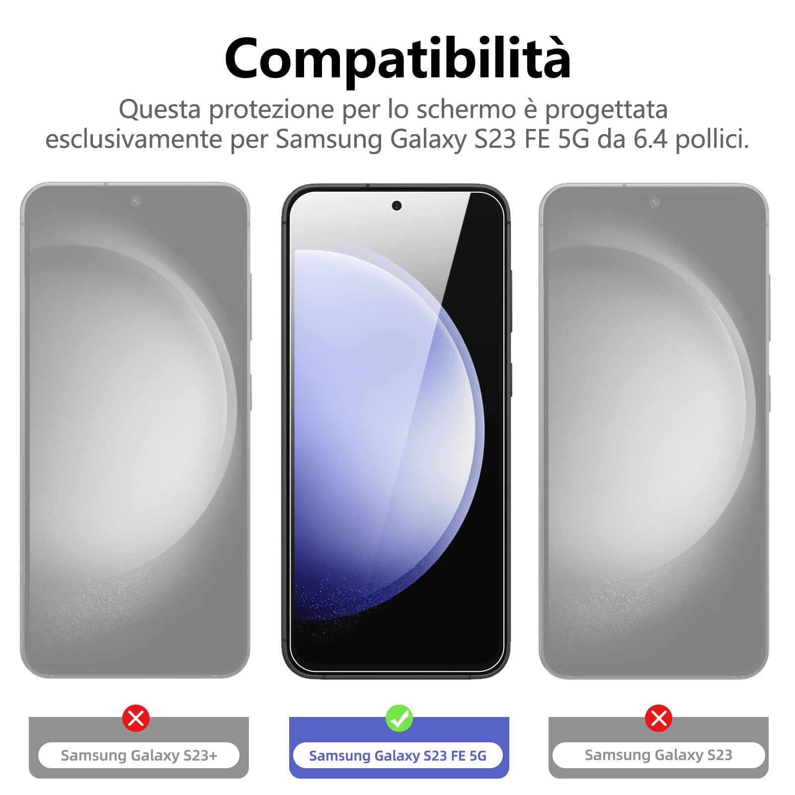 NEW'C 3 Pezzi, Vetro Temperato per Samsung Galaxy S23 FE 5G, Pellicola Prottetiva, Senza Bolle, Durezza 9H, 0,33mm Ultra Trasparente, Ultra Resistente