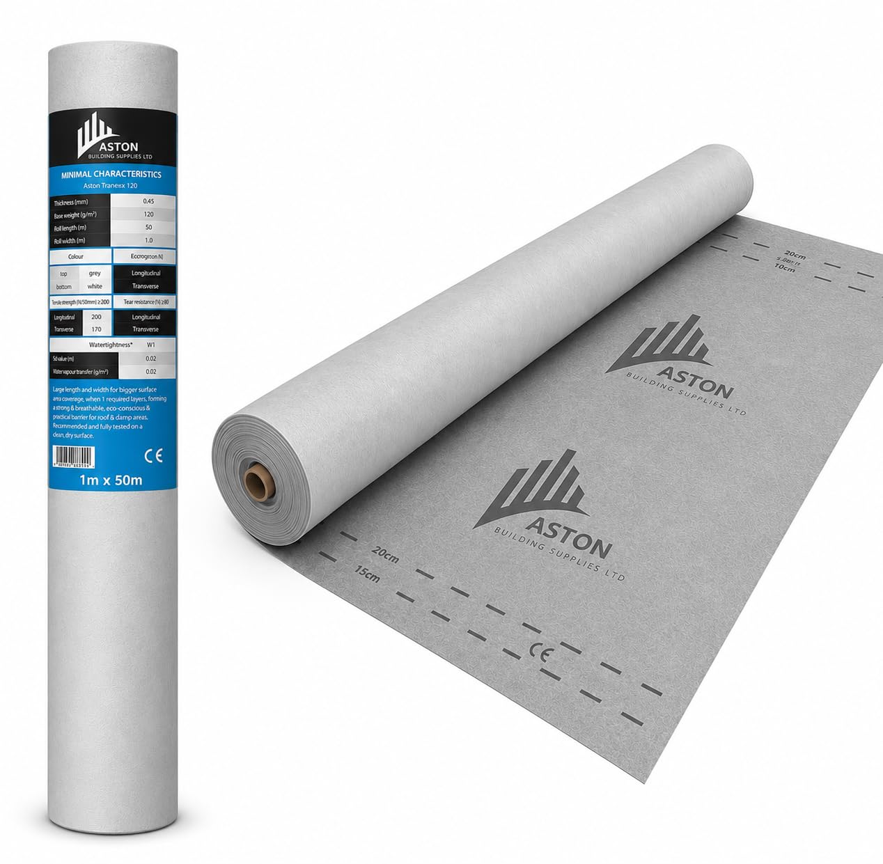 ABS Breathable Membrane Roofing Felt – 1m x 50m Roll | Roof Felt Underlay for Sheds, Slated & Pitched Roofs | Breathable Roofing Membrane for Use Beneath Tiles (120Gsm - 1m x 50m)