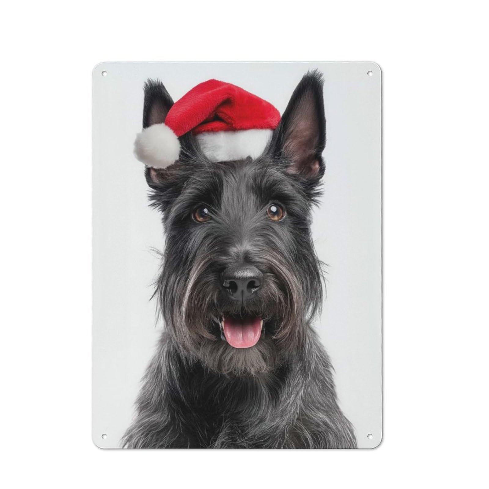 Junmoney Scottish Terrier Dog With Santa Hat Metal Sign 40X30cm With For Workshop Wall, Vintage Decor, A Decorative Christmas Gift For Metal Sign Collectors