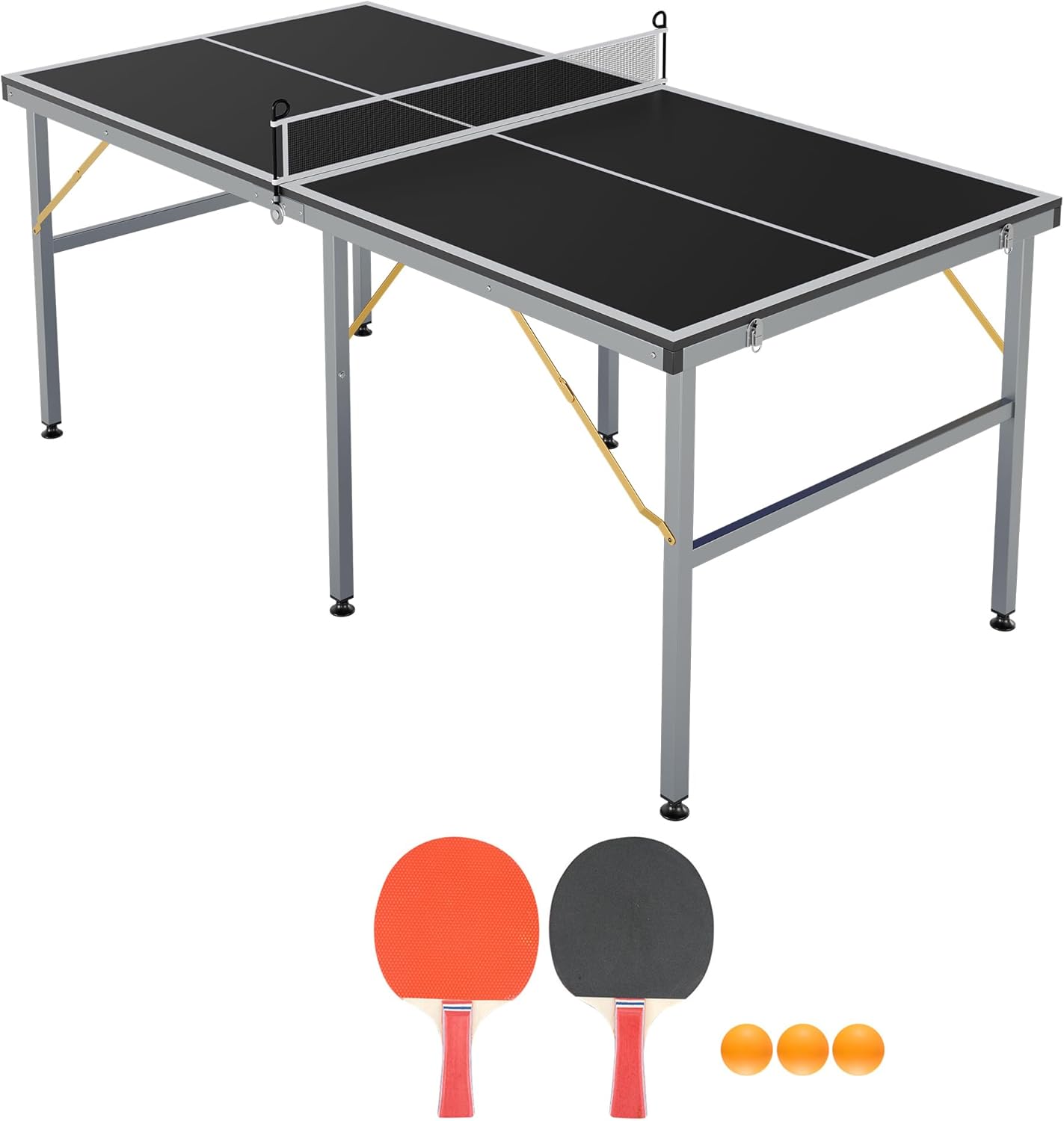 GarveeLife Professional Outdoor Table Tennis Tables,6x3FT Indoor/Outdoor Portable Ping Pong Table Game with Net for Adults/Teens,2 Table Tennis Paddles and 3 Balls