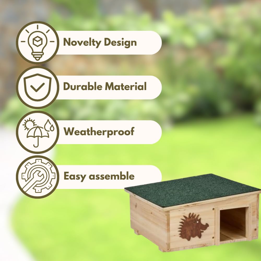 Garden Mile Maison pour hérisson en bois pour jardin, abri d'hibernation, station d'alimentation pour hérisson, habitat extérieur résistant aux prédateurs, abri en bois pour la faune