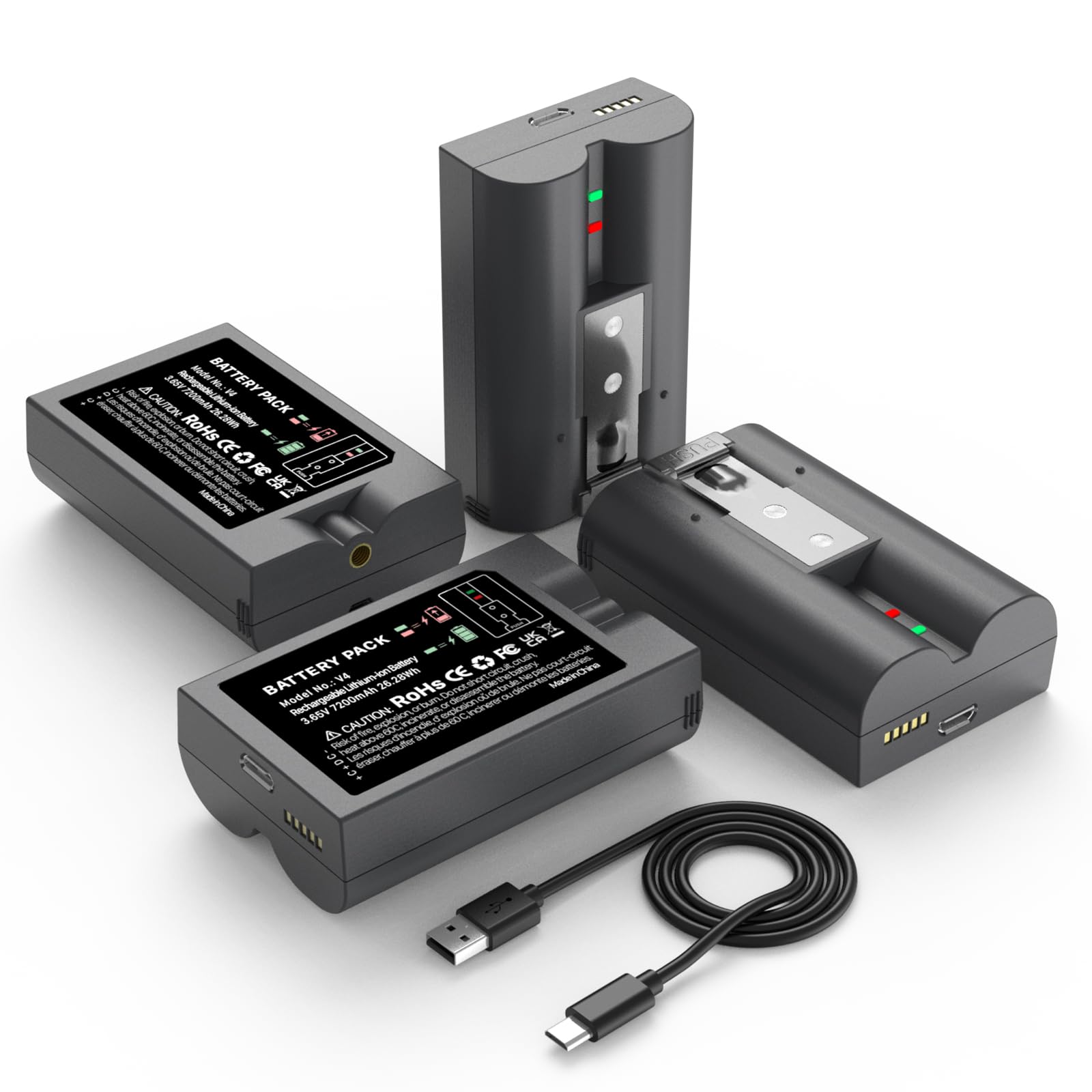 4 Stück Upgraded 7200mAh Ersatz für Ring Akku, Langlebige Li-Ion Kamera Akku kompatibel mit Ring-Doorbell 2/3/4/3plus, Stick Up Cam Akku (2nd/3rd Gen) /Spotlight Cam/Peephole Cam
