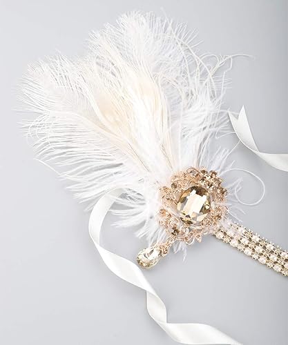 Miniatura 5 de Chmier Diadema de plumas estilo flapper de los años 20 con cadena de cabeza de perlas de cristal pluma blanca tocado de los años 20 fiesta de