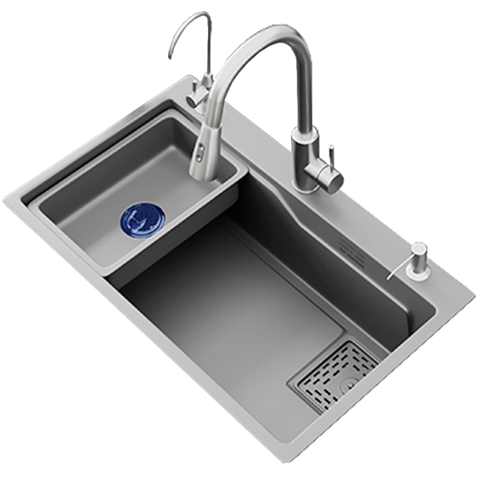 Évier de cuisine anti-rayures gris nano 65x45 cm pour éliminer les taches de calcaire