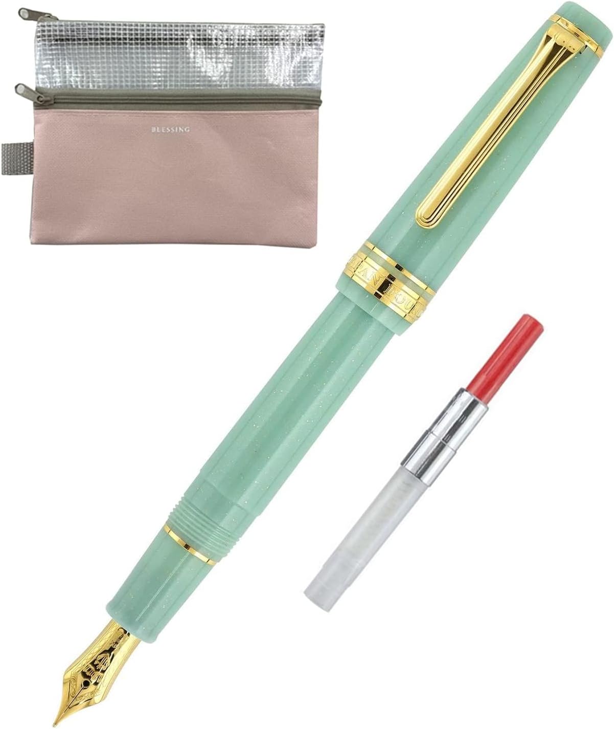 Sailor Professional Gear Slim Fountain Pen (MF) Shikiori Dragon Palace with converter ＆ W zipper case (Japan Import) (11-1227-301)
