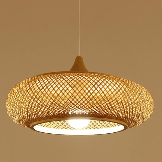 FFOCCO Keuken Hanglamp Met Weven Schaduw, Rieten Kroonluchter Boerderij, Bamboe Eetkamer Verlichtingsarmaturen Over Tafel, nachtkastje Lampen Present