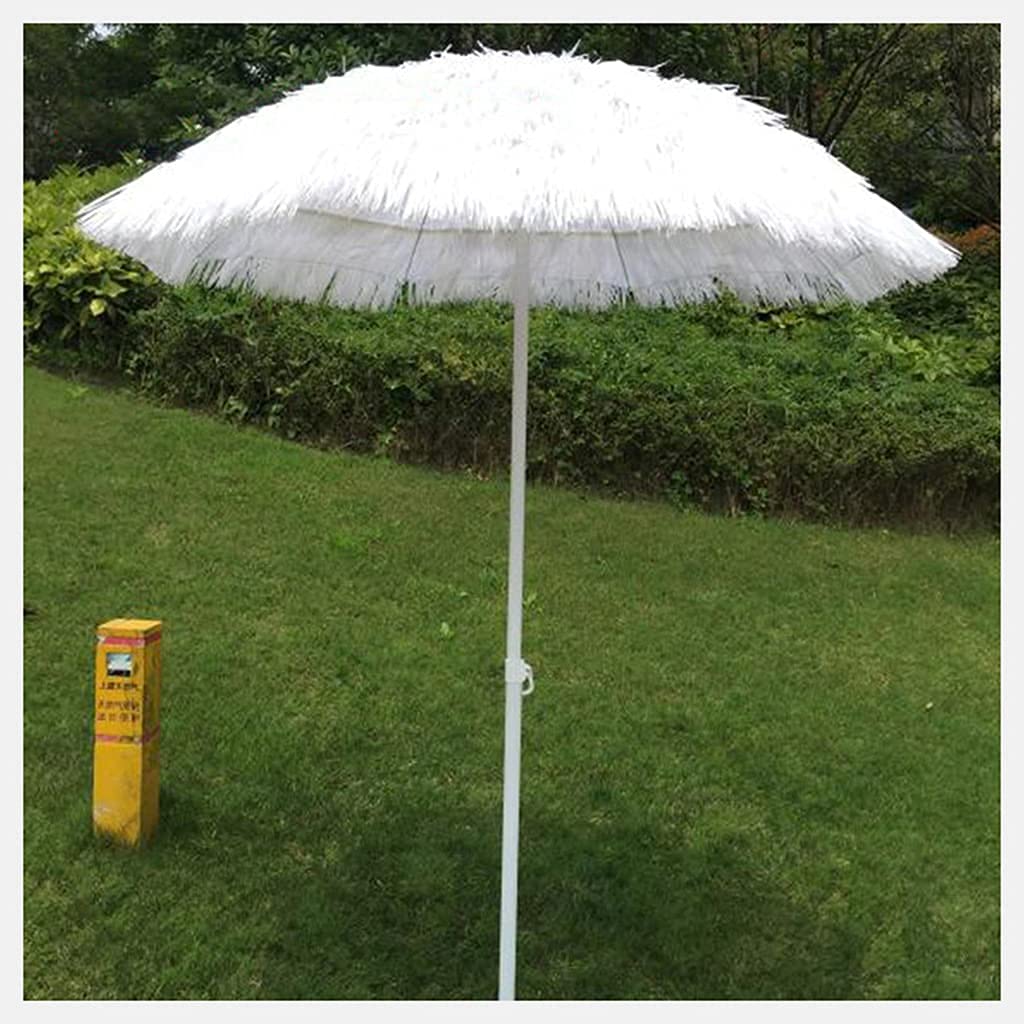 HCZKIUJY Hawaiian Thatched, White 180cm Round Patio Straw Umbrella with Tilt Function, Folding Tilting Parasol for Garden Beach Party Decoration