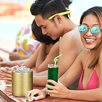 Vista 7 de Cubo de hielo con tapa, 2.8 L, doble pared de acero inoxidable que mantiene el frío durante más tiempo, cubo de hielo dorado aislado con pinza