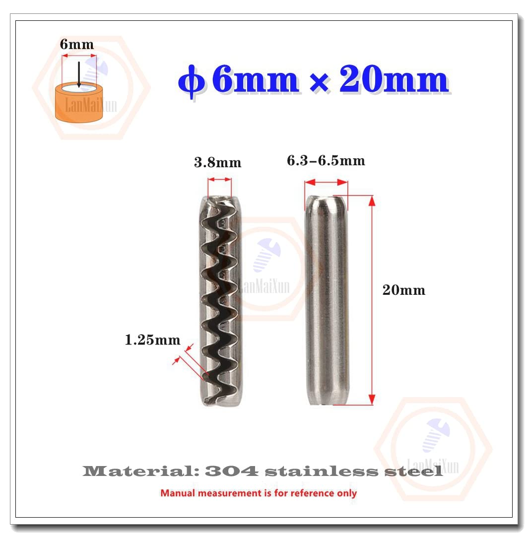 10pcs φ6mm×20mm 304 Stainless Steel Toothed Elastic pin Toothed pin Sawtooth pin Corrugated Split pin