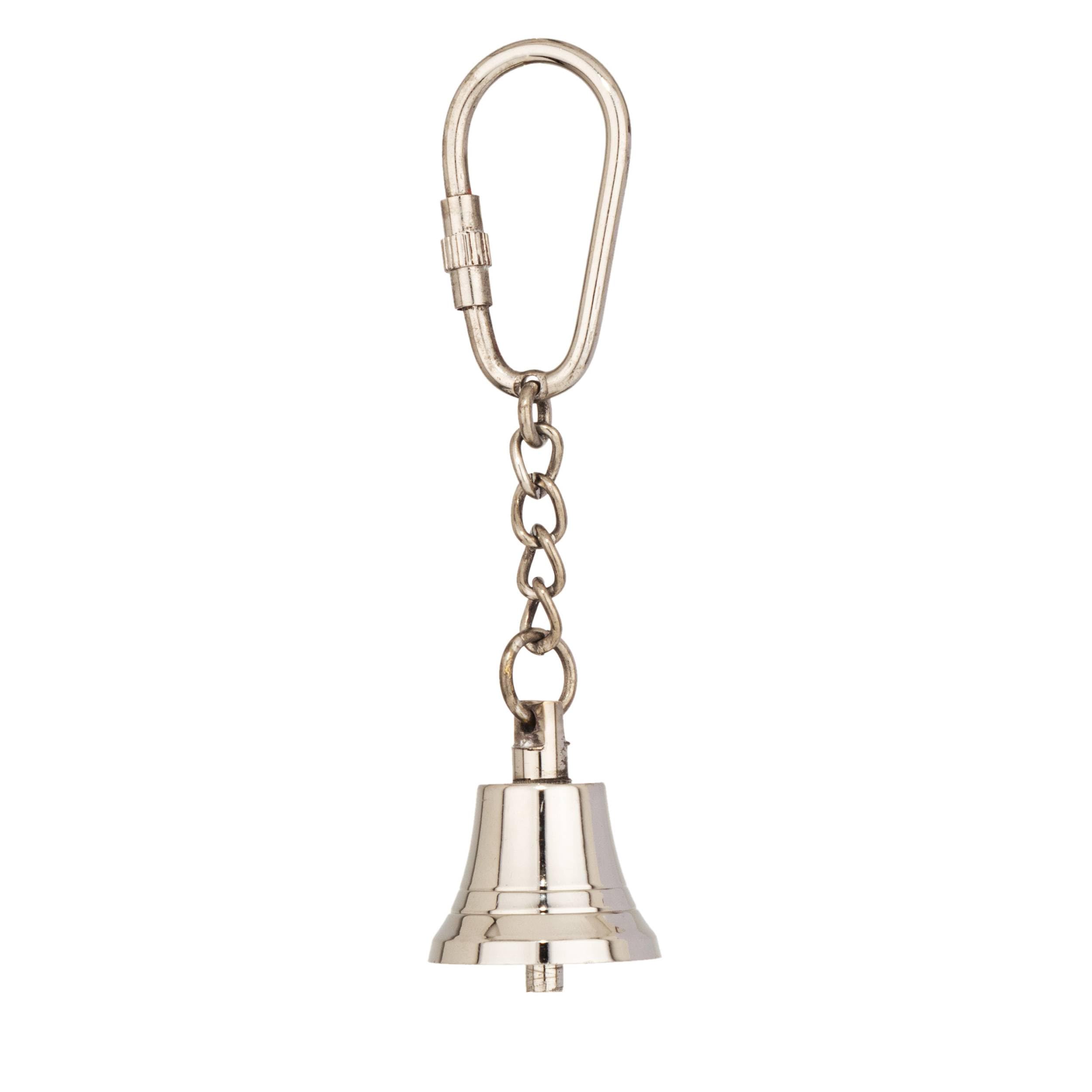 NKlaus Nickel Plated Brass Ship Bell Keyring 10cm - Nautical Retro Decoration 16009, metallic, M