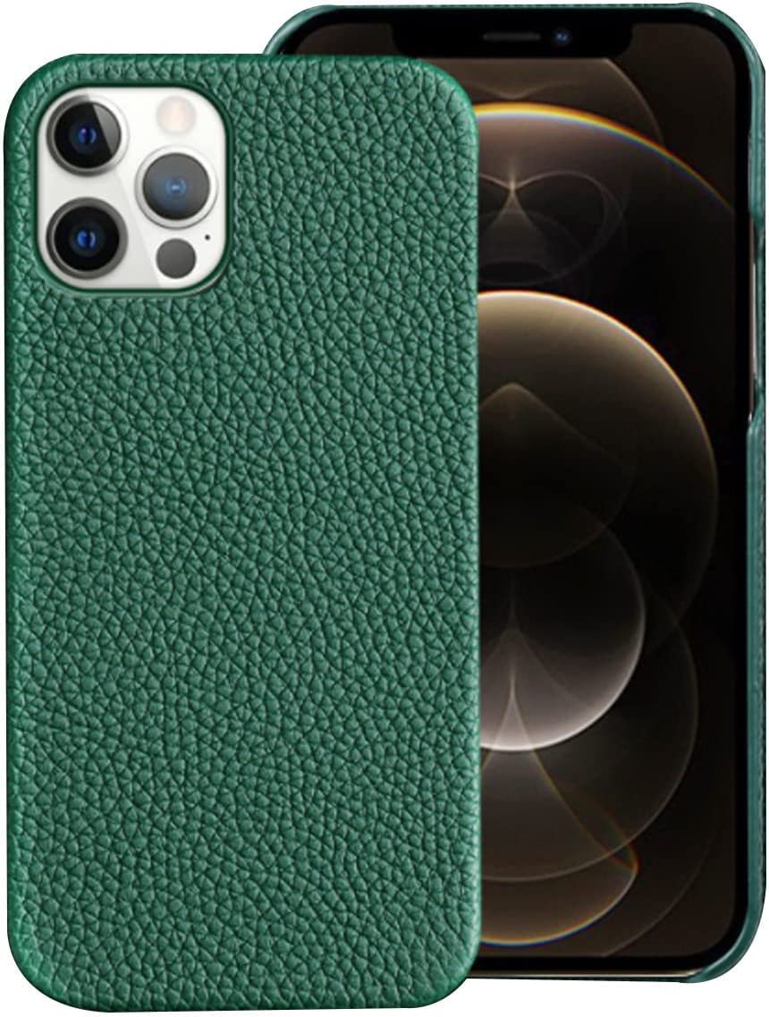 Étui en cuir litchi iPhone 13 Pro Max vert : coque arrière fine de qualité