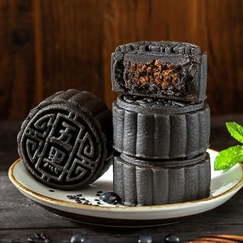Five black moon cake,Black sesame cake,black bean mulberry cake,healthy nutrition meal replacement filling snacks, breakfast cake, dessert pastry,delicious snack,Mid-Autumn gift (5 packs)