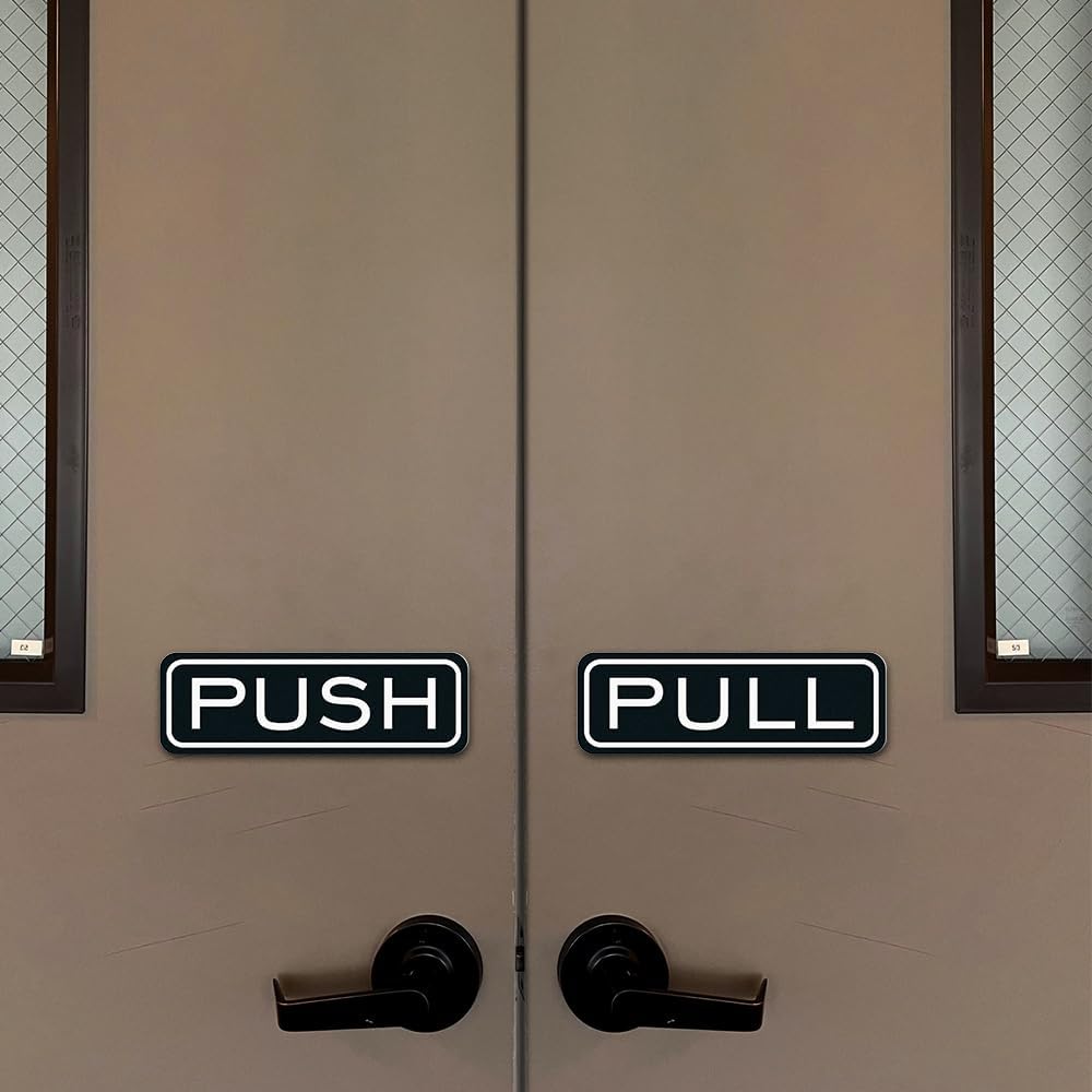 All Quality Classic Horizontal Push Pull Door Signs - Easy to Install | Durable Door Safety Signs (Brushed Gold) - Large (2 Sets)