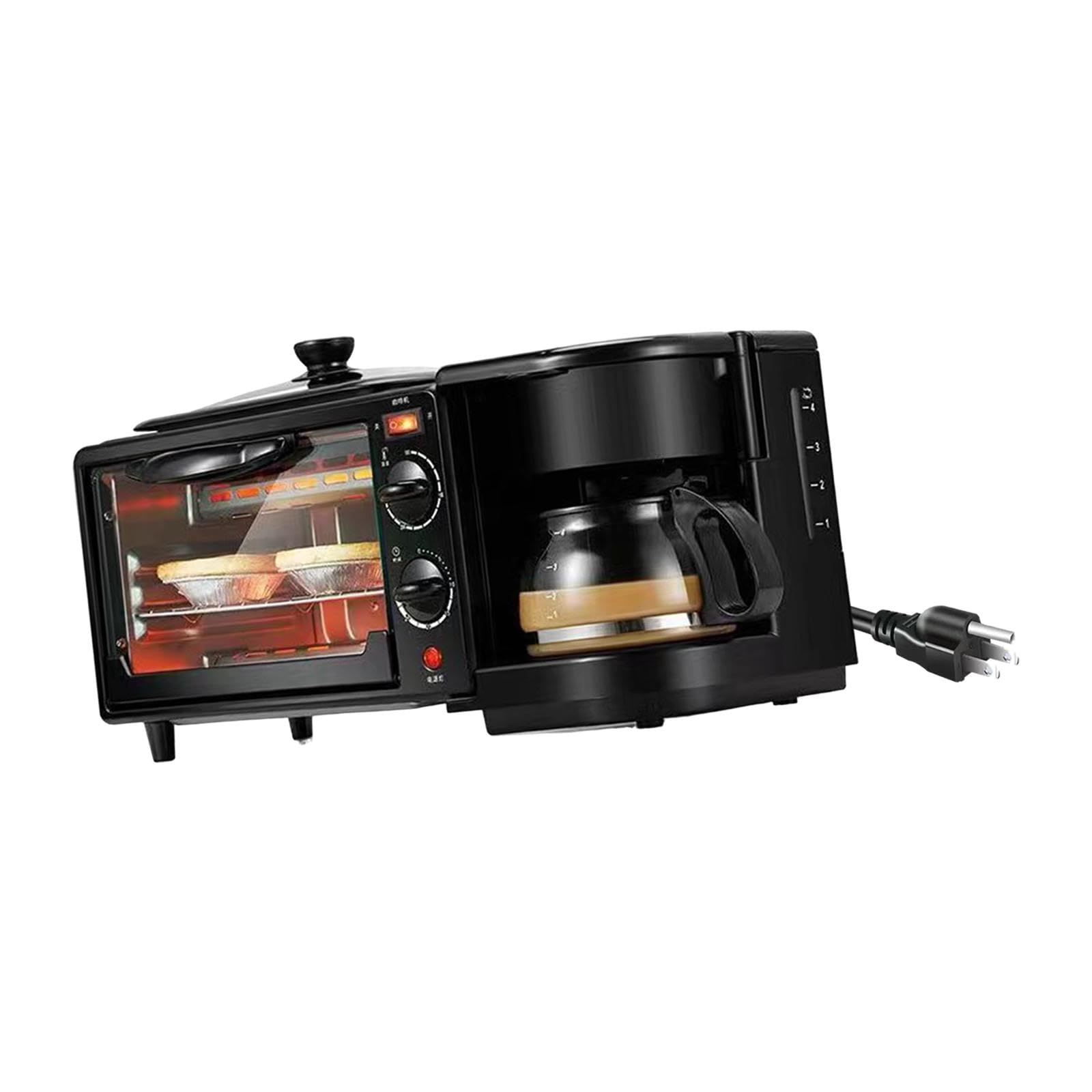 Máquina de Desayuno 3 en 1, Plancha Antiadherente, pequeños electrodomésticos de Cocina versátiles, Horno Tostador con cafetera for Huevos y Salchichas