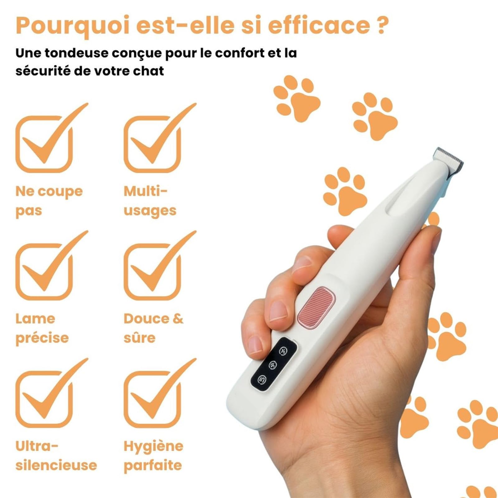 Tondeuse De Précision Pour Chat, Tondeuse Pour Chien Silencieuse Tondeuses À Pattes Avec Led & Usb-C, Lames Céramique Et Inox, Étanche, Toilettage Zones Sensibles Sans Stress (A)