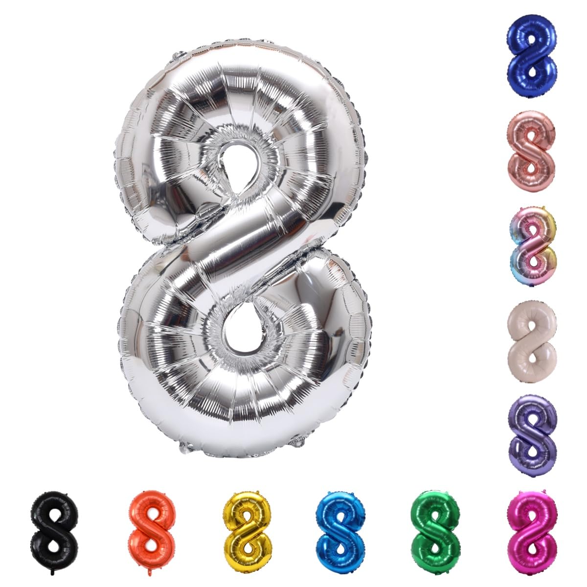 YPSelected 32 Inch Large Foil Helium Number Balloon Birthday Wedding Party 0-9 (Silver, 8)