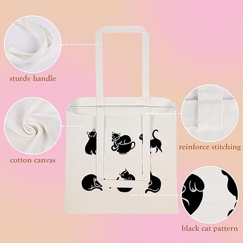 Miniatura 3 de Louise Maelys Bonita bolsa de lona para mujer, bolsas de compras estéticas, con patrón de gatos negros, bolsas reutilizables para comestibles,