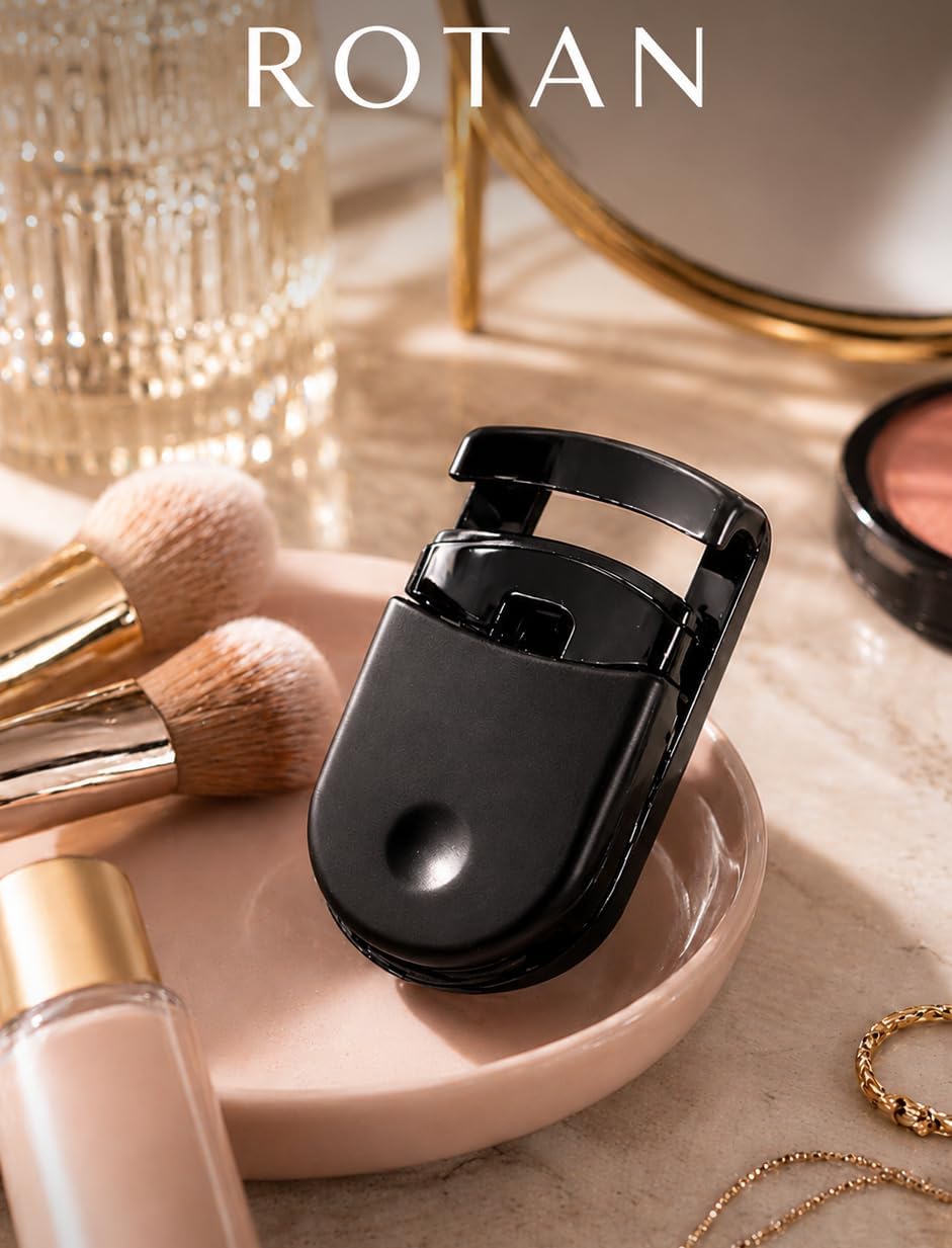 ROTAN Mini Eyelash Curler – Portable Travel Size Lash Curler, No-Pinch Plastic Design for Natural Lift & Curl, Available in 11 Colors- Black