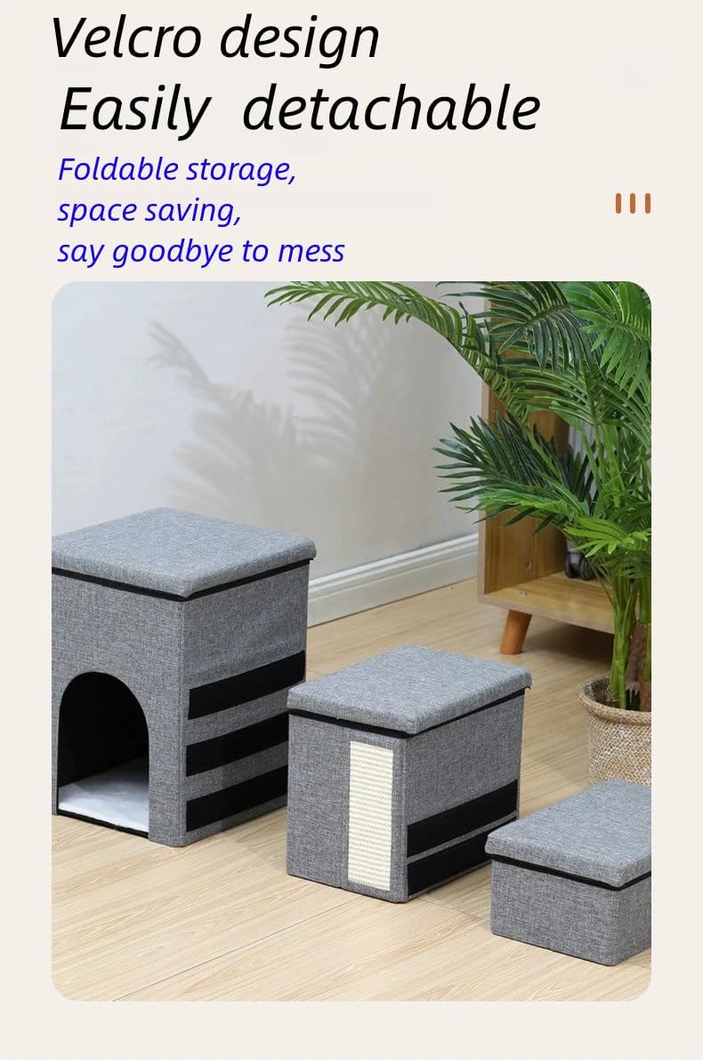 review Dog Staris for Small Dogs, Pet Steps for High Beds Foldable Cat Stairs for Couch with Storage Box, Condo and Cat Scratcher, Adjustable Non-Slip Ladder for Puppy, Car Ramp for Old Cats