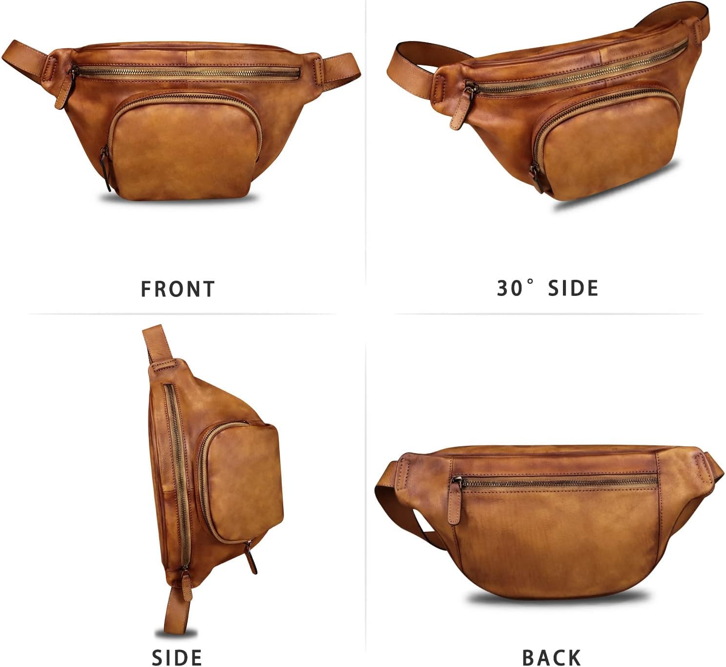 Genuine Leather Fanny Pack for Women and Men Vintage Real Leather Sling Bag Crossbody Bag Fashion Waist Bag Chest Purse (Brown) - Image 4