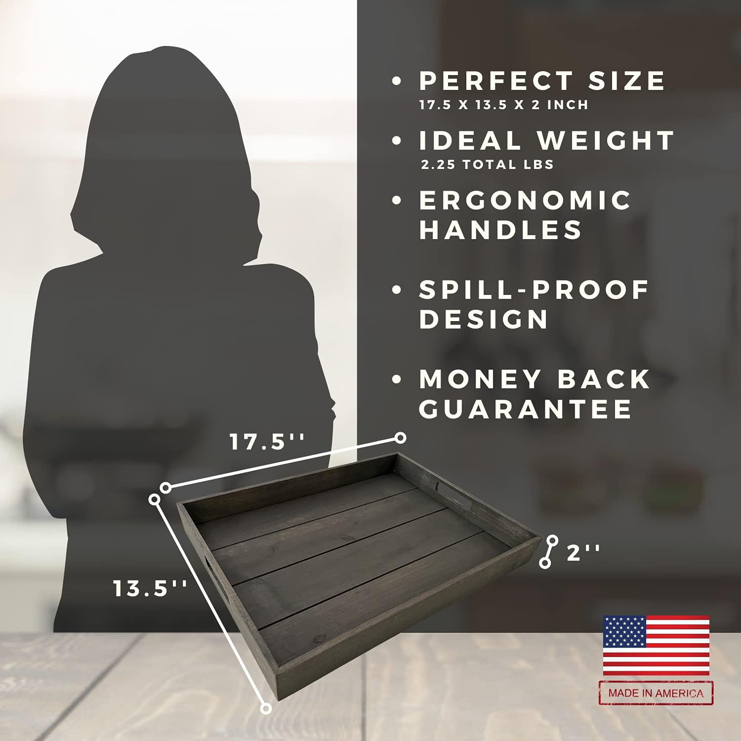 Buy 1 get 1 🔥 Rustic Wood Tray with Black Handles - Serving Tray & Coffee Table Tray - Ottoman Tray & Decorative Tray - Made with Pine Wood - Rustic Torched Tray for Home Decor and Kitchen Decor - Rustwood (Brown)