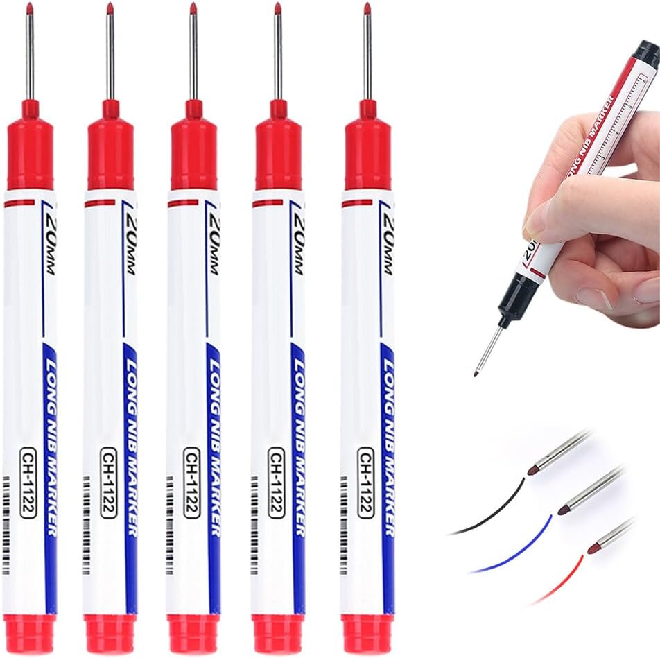 hoehew Upgrade Long Head Deep Hole Marker Pens, 20mm Quick-dry Waterproof Long Nib Permanent Markers, Construction Marking Tool, Carpenter Ink Marker Pens Metal Marking Pen (red)