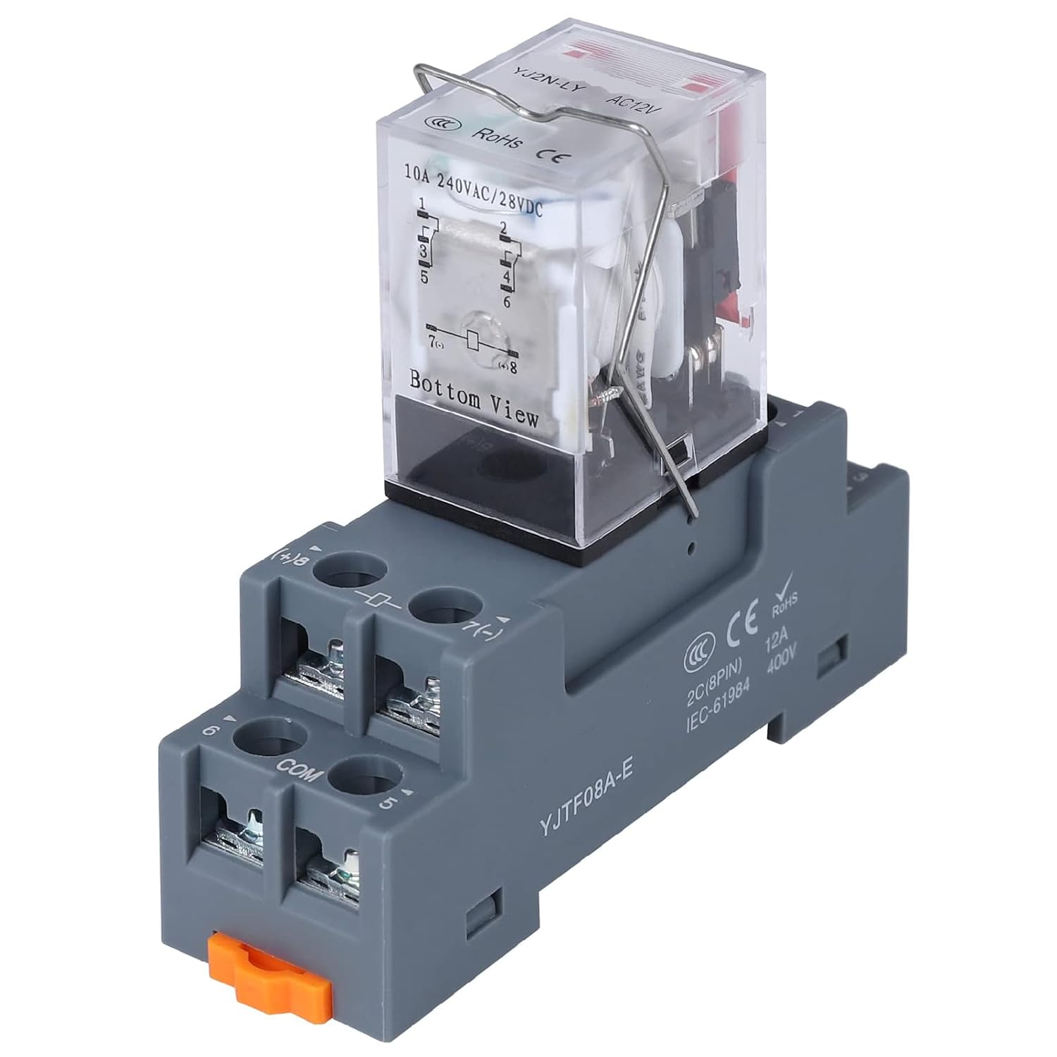 Electromagnetic Power Relay, 8-Pin 10A 12 AC Relay Coil with Socket Base, LED Indicator, DPDT 2NO 2NC - MY2NJ [Applicable for DIN Rail System]