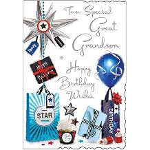 Jonny Javelin Great Grandson Birthday Card Silver Spiky Balloon