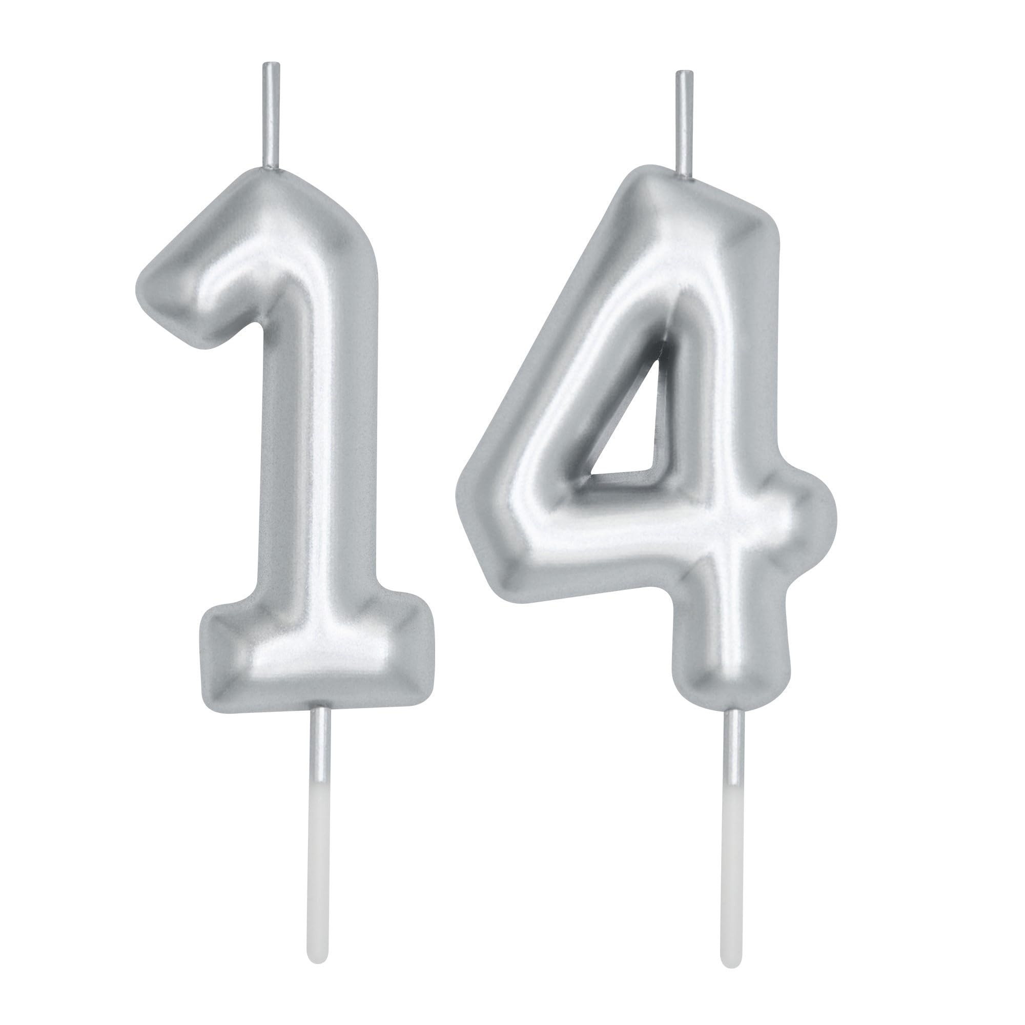 DERVENTA Number Candle Silver 2.36 inch Party Celebration Anniversary Decoration Perfect Birthday Brunch Dessert Cake Topper 1 Piece (Number 14 Silver)