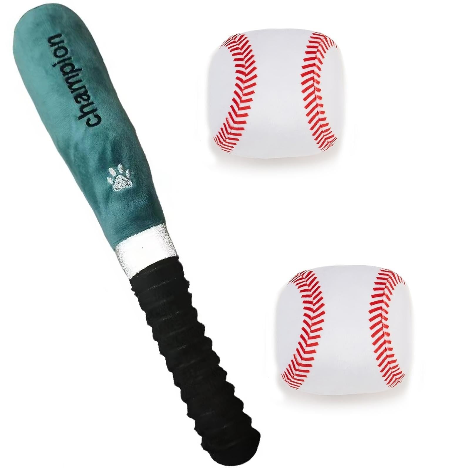 MooGlamor Baseball Bat Dog Toys Squeaky Dog Interactive Toy with 2 Pcs Baseballs Soft Plush Pet Toys for Dogs and Cats Playing (Cyan)