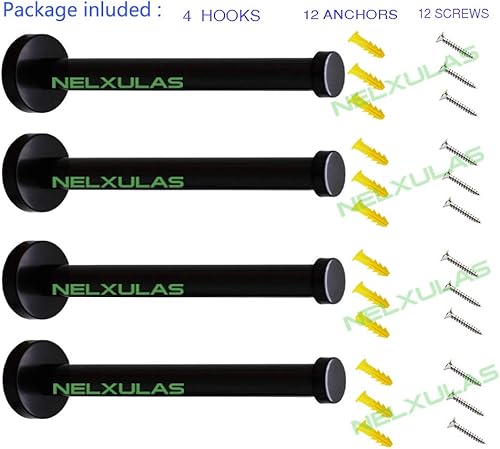 Miniatura 8 de Ganchos clásicos negros de acero inoxidable resistentes para montaje en pared, ganchos para toallas de baño, perchero, ganchos para bolsos, paquete