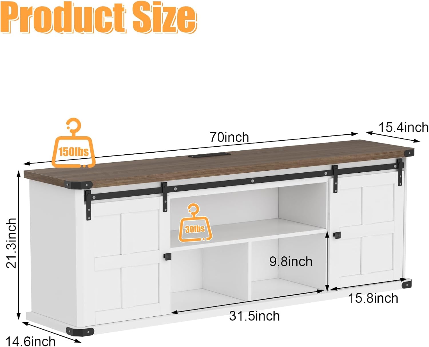 Diagram showing the dimensions of the Garvee 70-inch TV stand.