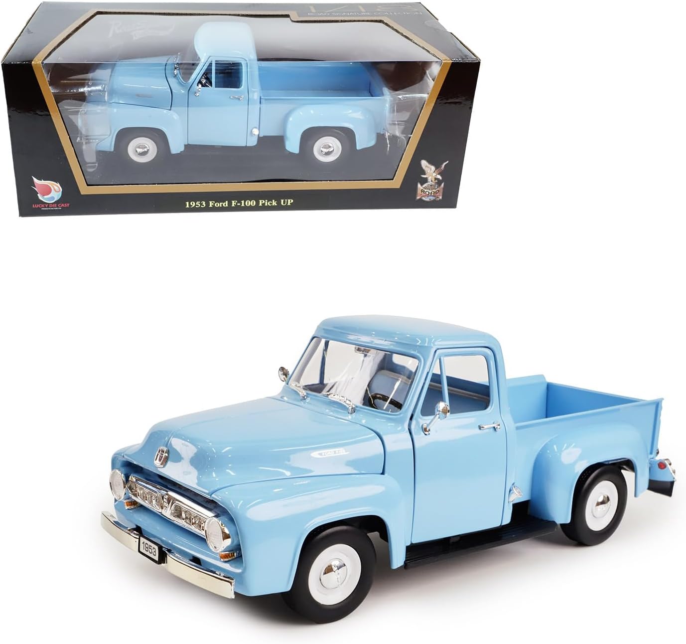 1953 Ford F-100 Pickup 1:18 Diecast Model - Iconic Driverised Classic with Curved Windshield, Opening Doors & Functional Steering Wheel, Premium Gift Box for Collectors, 14+,Wathet