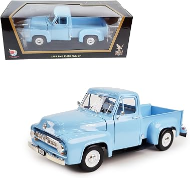 1953 Ford F-100 Pickup 118 Diecast Model - Iconic Driverised Classic with Curved Windshield, Opening Doors & Functional Steering Wheel, Premium Gift Box for Collectors, 14+,Wathet