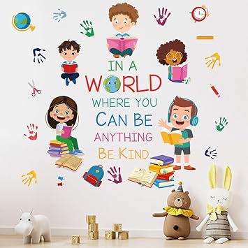 Be Kind Quotes Wall Decals Peel and Stick Vinyl Quotes Stickers Colorful Lettering Inspirational Wall Decal Wall Art for Kids Room Nursery Bedroom Wall Decor Family Wall Stickers Decor