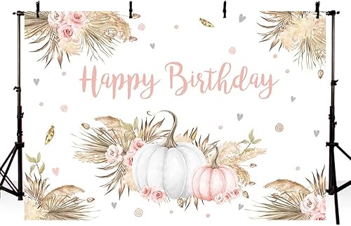 Miniatura 2 de MEHOFOND Telón de fondo de cumpleaños de calabaza bohemio de 7 x 5 pies para niñas y mujeres, Acción de Gracias, bohemio, feliz cumpleaños,