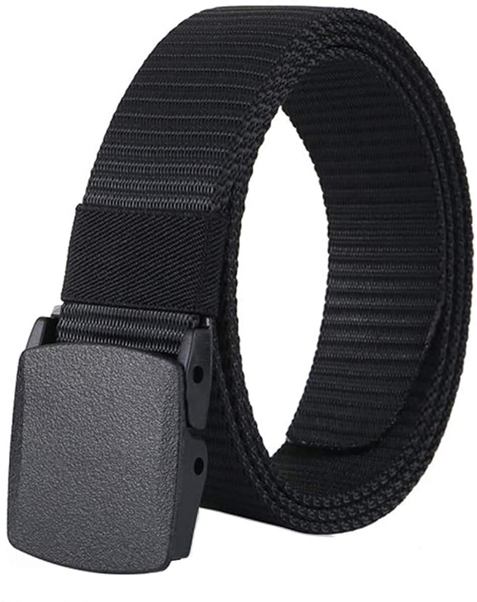 VTFlair Army Tactical Waist Belt Hole free Plastic Buckle Nylon Canvas Male Men Boy Survival Strap, Black Men Black Belt Formal Casual Belt