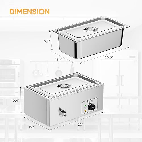 Miniatura 6 de ROVSUN Calentador eléctrico comercial de 21 cuartos de galón, mesa de vapor de acero inoxidable Bain Marie con control de temperatura y tapa para